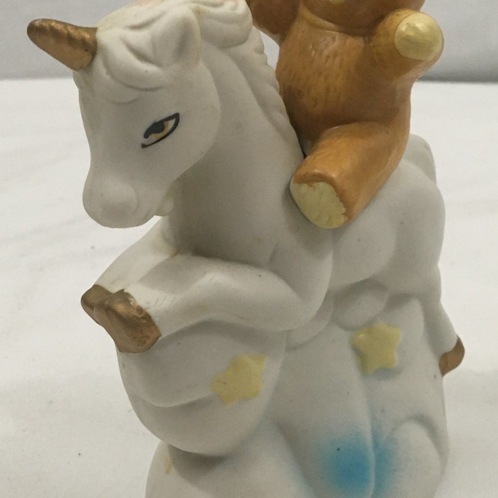 * Arimark Ceramic/Porcelain figurine of baby bear riding a baby unicorn